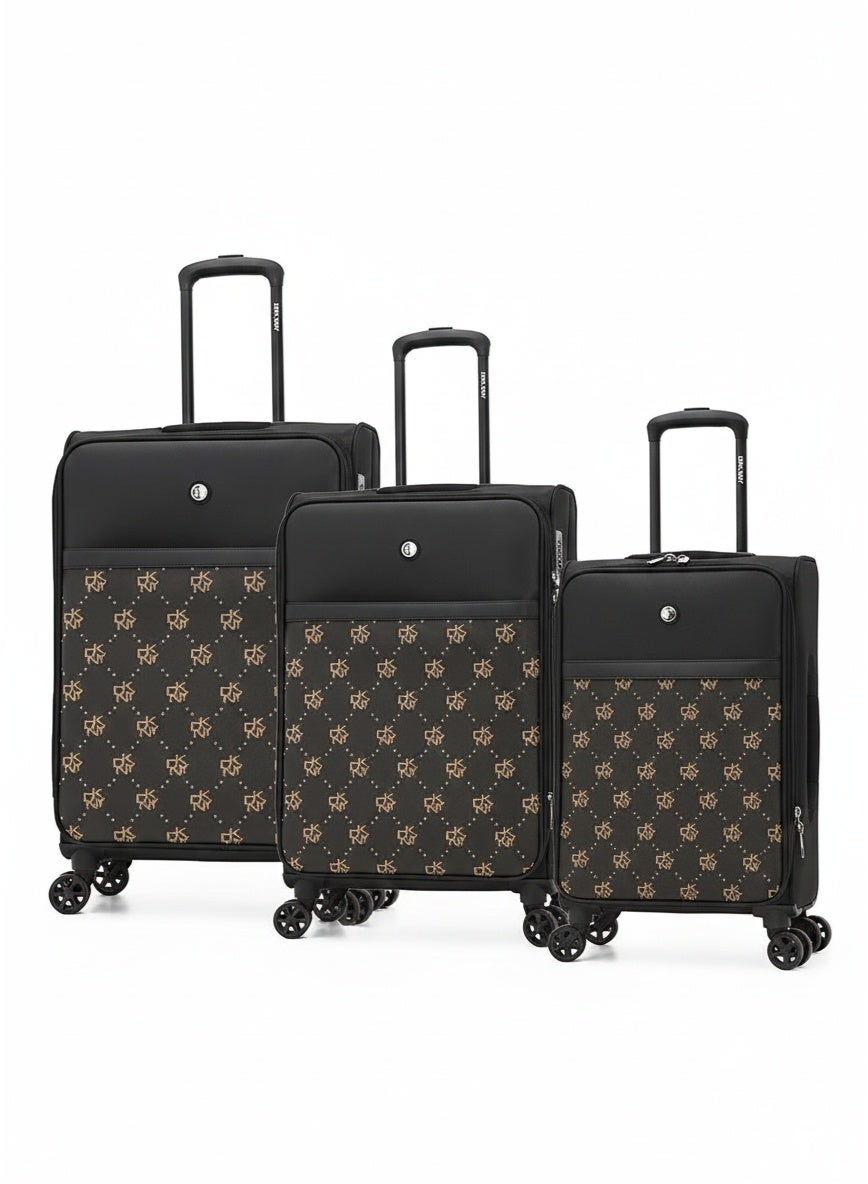 DKNY STREET CRED SS 3-Piece Softsided Luggage Set on Wheels for Unisex | Ultra Lightweight ABS with Spinner Wheels 4 Color Blk/Black