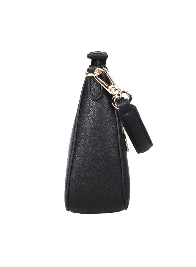 David Jones Shoulder Bag for Women, faux Leather Hobo Crossover Fashion Handbag Purse Color Black