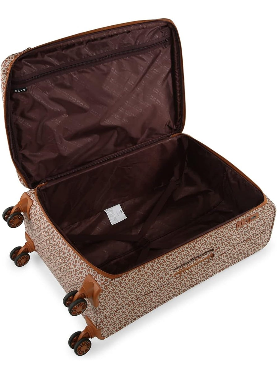 DKNY Signature Stripe Softside Luggage on Wheels for Unisex | Ultra Lightweight ABS on with Spinner Wheels 4 Double Wheel (MAPLE, 28 Inch)