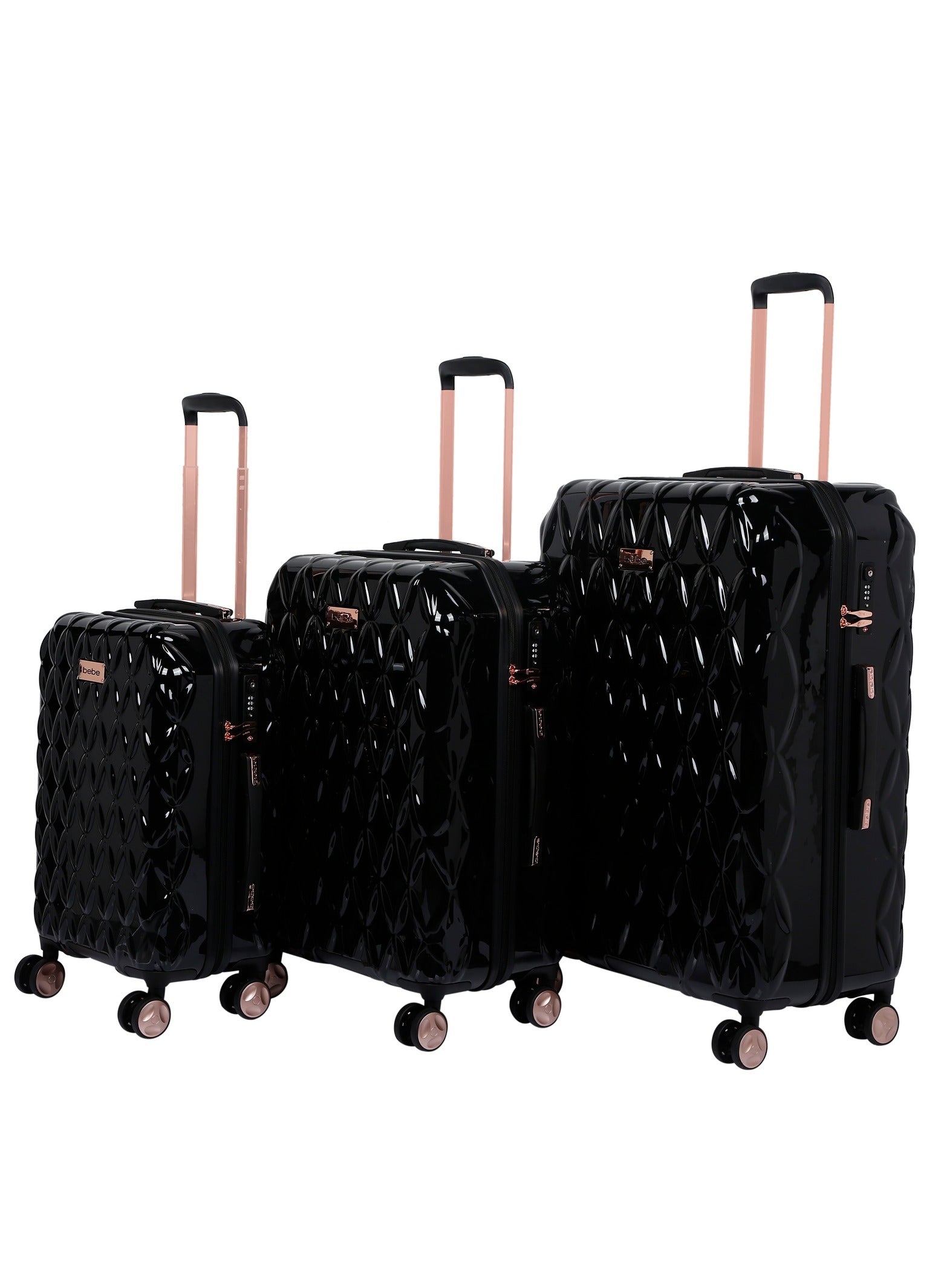 Bebe Tiara Hardside Luggage on Wheels for Unisex | Ultra Lightweight ABS on with Spinner Wheels 4 Color Black/Rose Gold