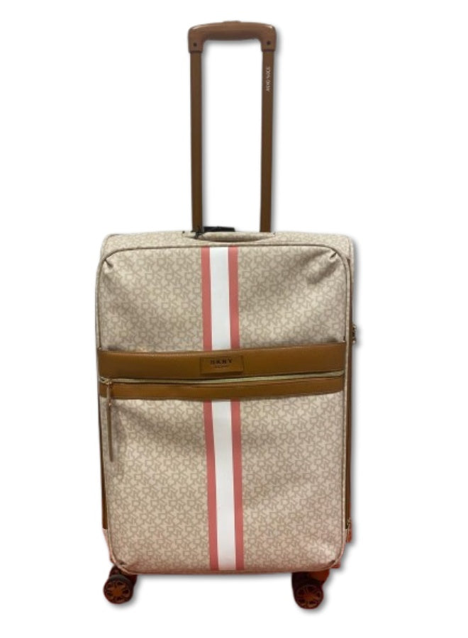 DKNY Signature Stripe Large Hard-Sided Suitcase - Stormy Grey | Lightweight Suitcase with 360° Spinner Wheels - Large