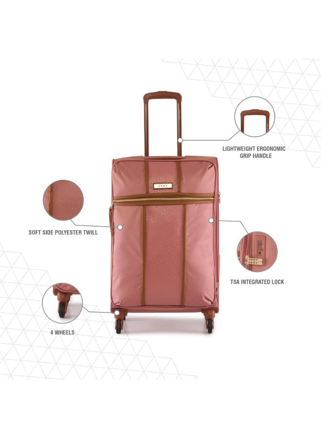 DKNY Autograph Softside Luggage on Wheels for Unisex | Ultra Lightweight ABS on with Spinner Wheels 4 Double Wheel (ROUGE, 24 Inch)