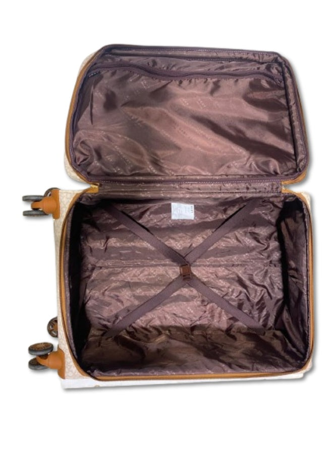 DKNY Signature Stripe Medium Hard Shell Suitcase – Cream Color | Lightweight Trolley Luggage with 360° Spinner Wheels
