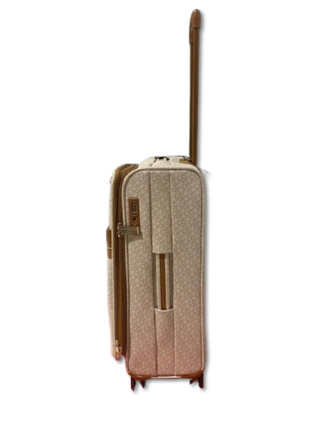 DKNY Signature Stripe Medium Hard Shell Suitcase – Cream Color | Lightweight Trolley Luggage with 360° Spinner Wheels
