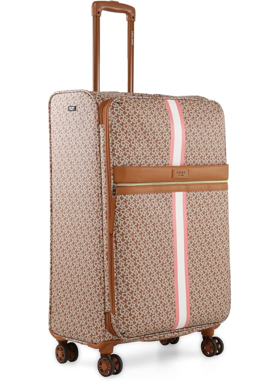 DKNY Signature Stripe Softside Luggage on Wheels for Unisex | Ultra Lightweight ABS on with Spinner Wheels 4 Double Wheel (MAPLE, 28 Inch)