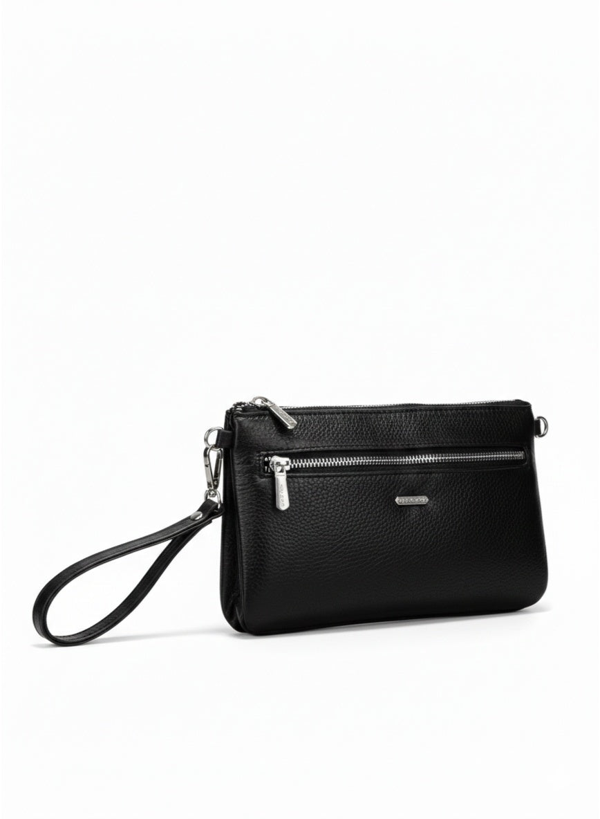 David Jones Women’s  wristlet bag lightweight bag | long handle stylish for work, school & college | Color BLACK