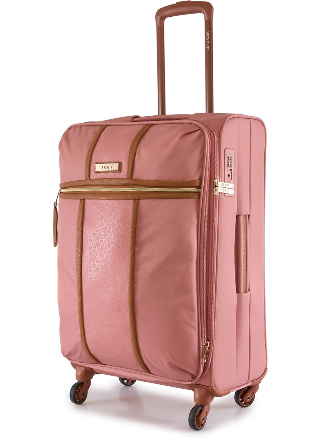 DKNY Autograph Softside Luggage on Wheels for Unisex | Ultra Lightweight ABS on with Spinner Wheels 4 Double Wheel (ROUGE, 24 Inch)