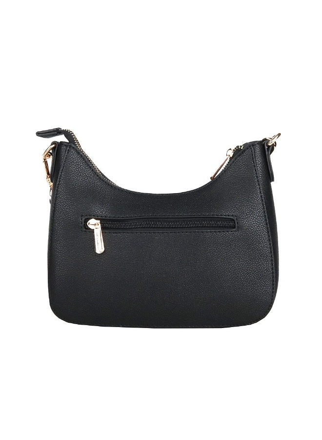 David Jones Shoulder Bag for Women, faux Leather Hobo Crossover Fashion Handbag Purse Color Black