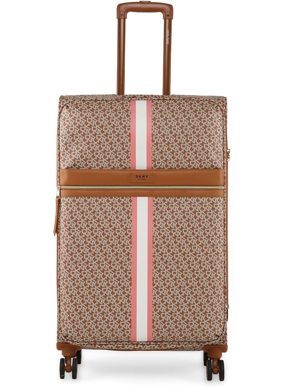 DKNY Signature Stripe Softside Luggage on Wheels for Unisex | Ultra Lightweight ABS on with Spinner Wheels 4 Double Wheel (MAPLE, 28 Inch)