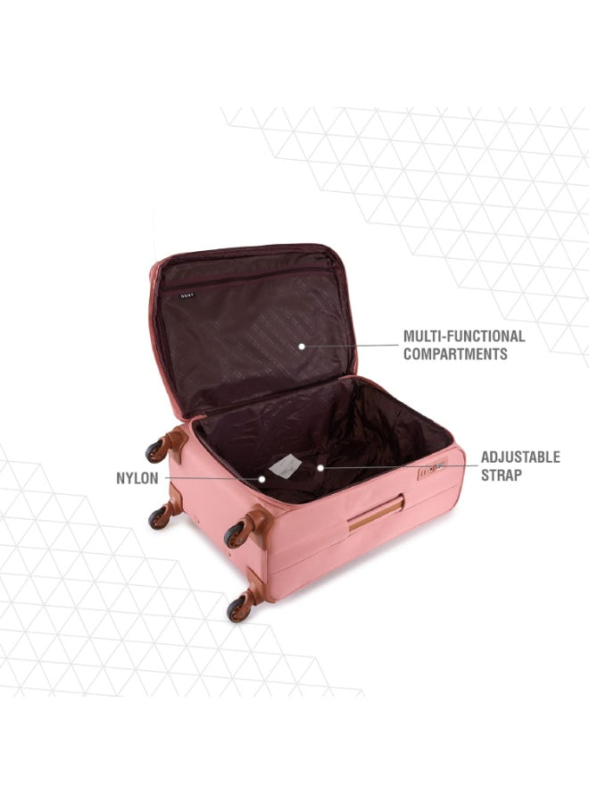 DKNY Autograph Softside Luggage on Wheels for Unisex | Ultra Lightweight ABS on with Spinner Wheels 4 Double Wheel (ROUGE, 24 Inch)