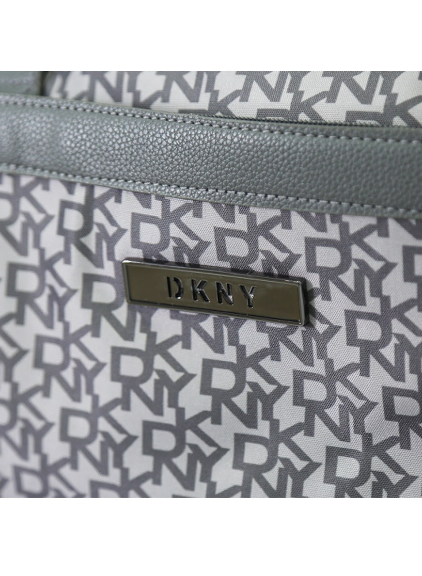 DKNY Monogram Grey Duffle Bag with Wheels | Unisex Travel Handbag with Adjustable Shoulder Strap
