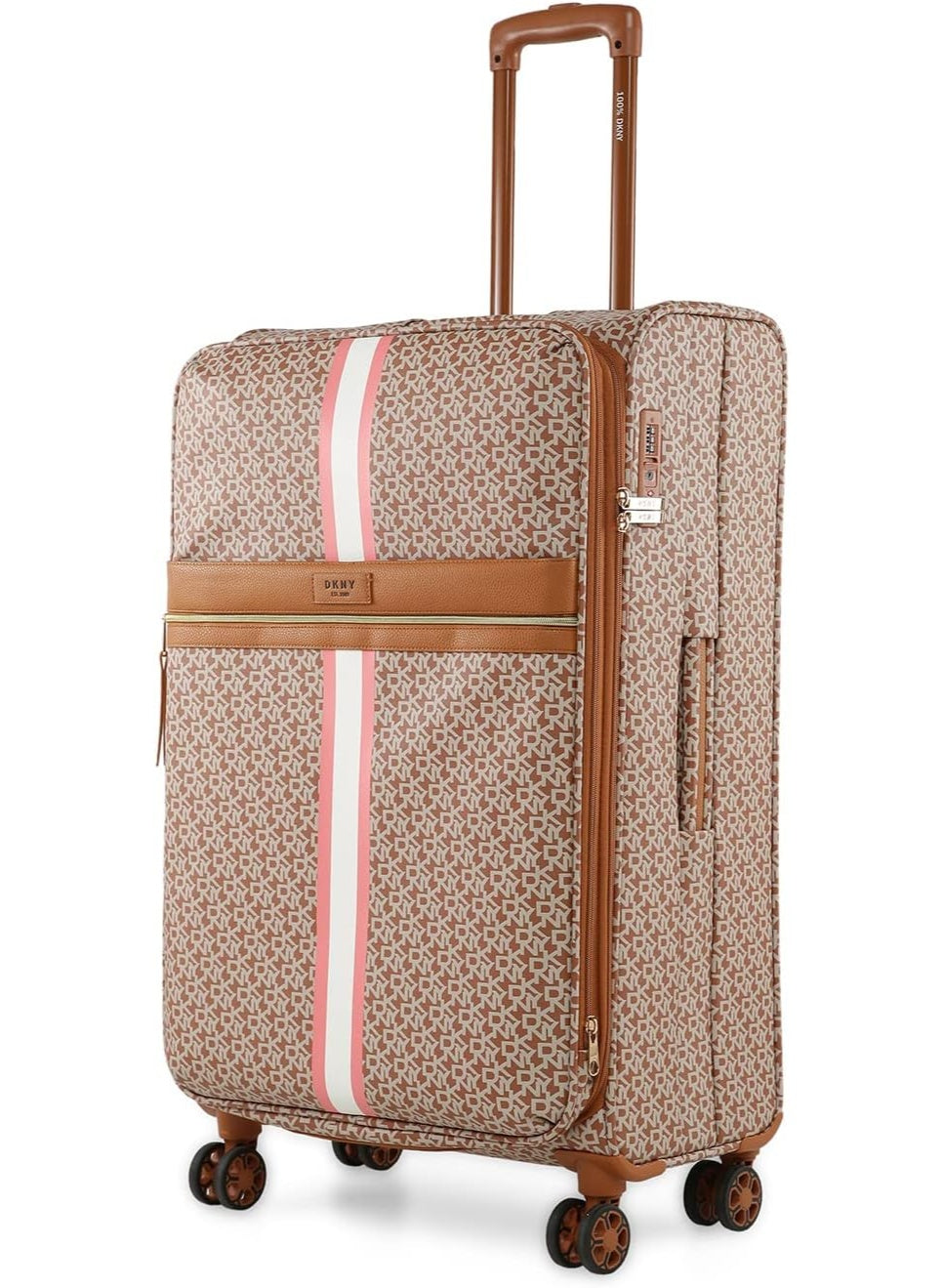 DKNY Signature Stripe Softside Luggage on Wheels for Unisex | Ultra Lightweight ABS on with Spinner Wheels 4 Double Wheel (MAPLE, 28 Inch)