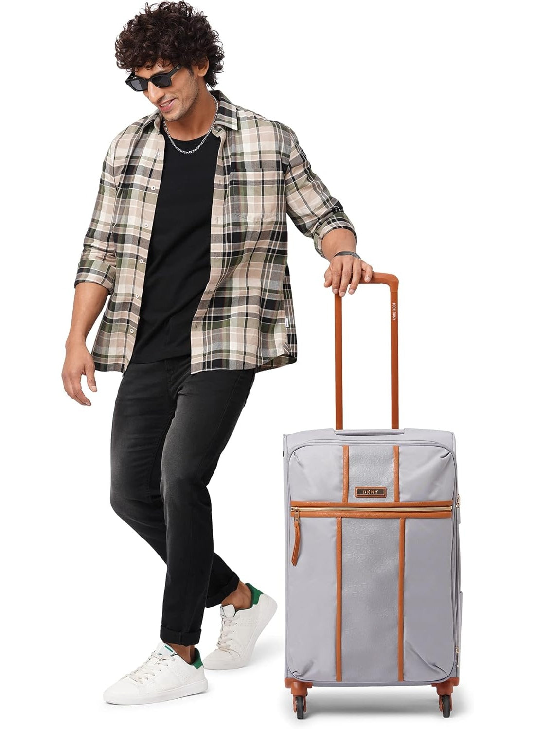 DKNY Autograph Softside Luggage on Wheels for Unisex | Ultra Lightweight ABS on with Spinner Wheels 4 Double Wheel (STORM GREY, 24 Inch)