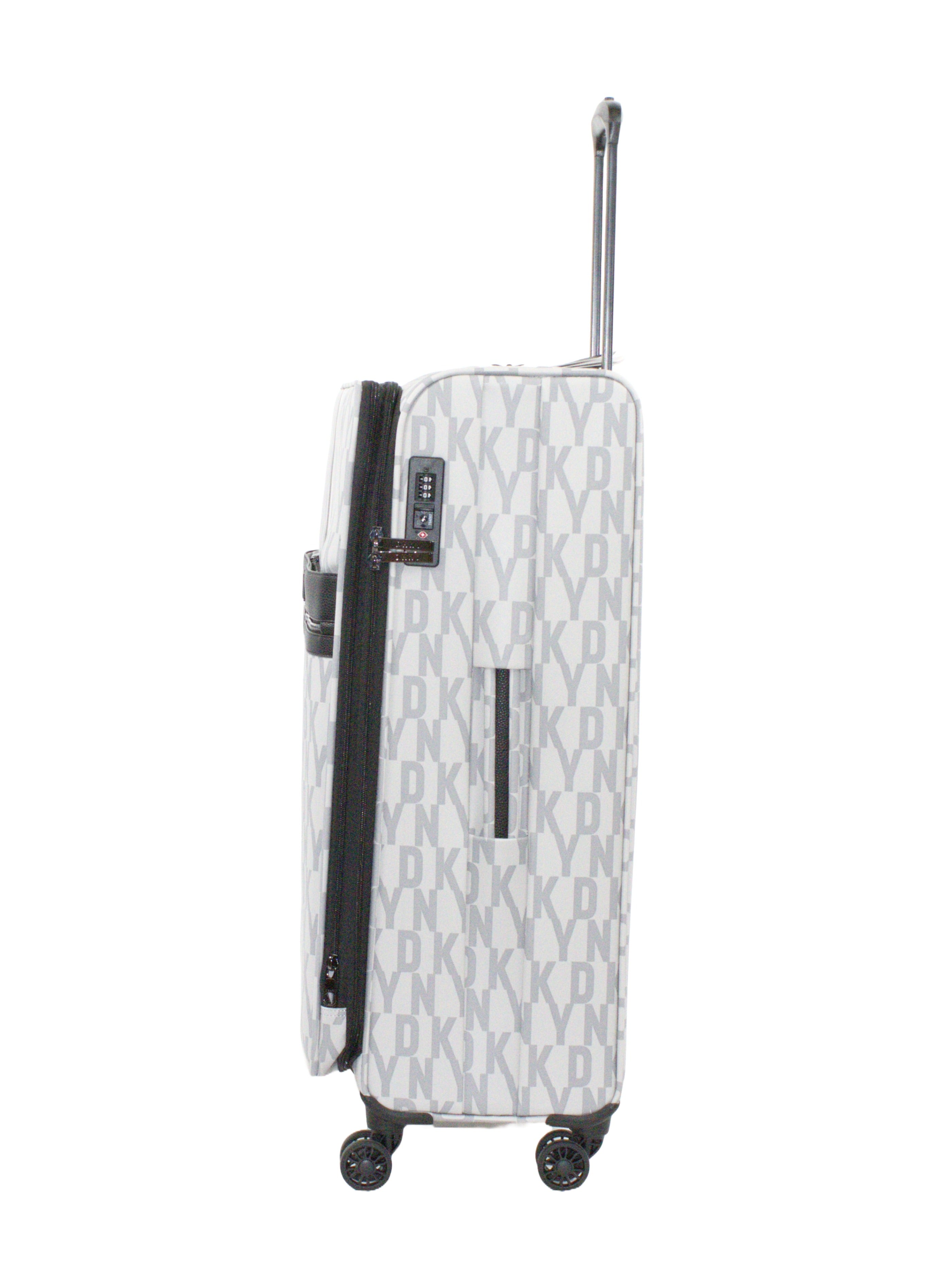 DKNY Signature Strip 2.0 SoftSide Luggage on Wheels for Unisex | Ultra Lightweight ABS on with Spinner Double Wheels 4 Color LT GREY/MAUVE