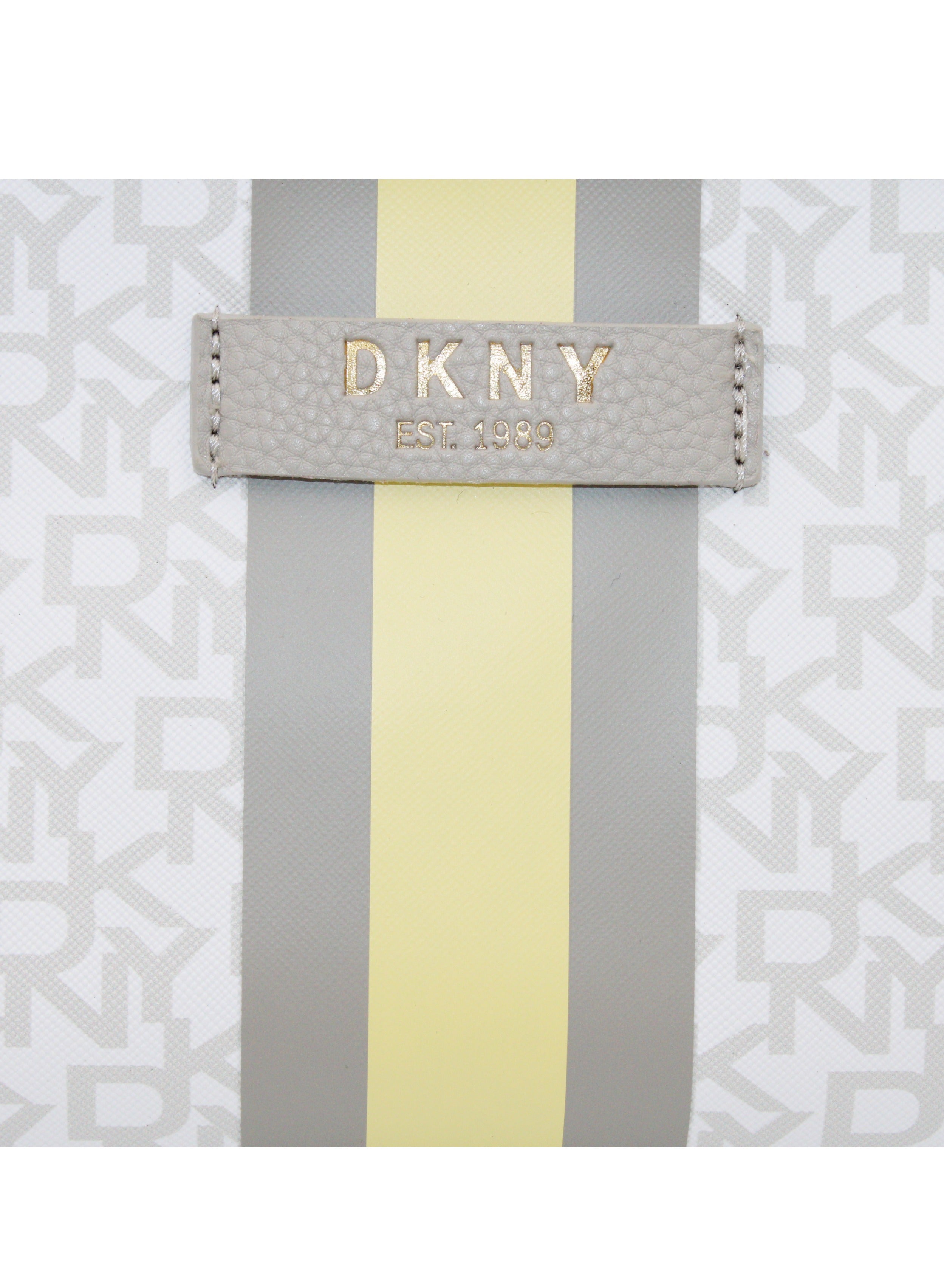 DKNY Signature Stripe 2.0 Mini Tote Cosmetic Bag, Travel Make up Bag Small, Small Lightweight Cosmetic Bag Storage Bag, Small Makeup Bag, Travel Toiletry Bag