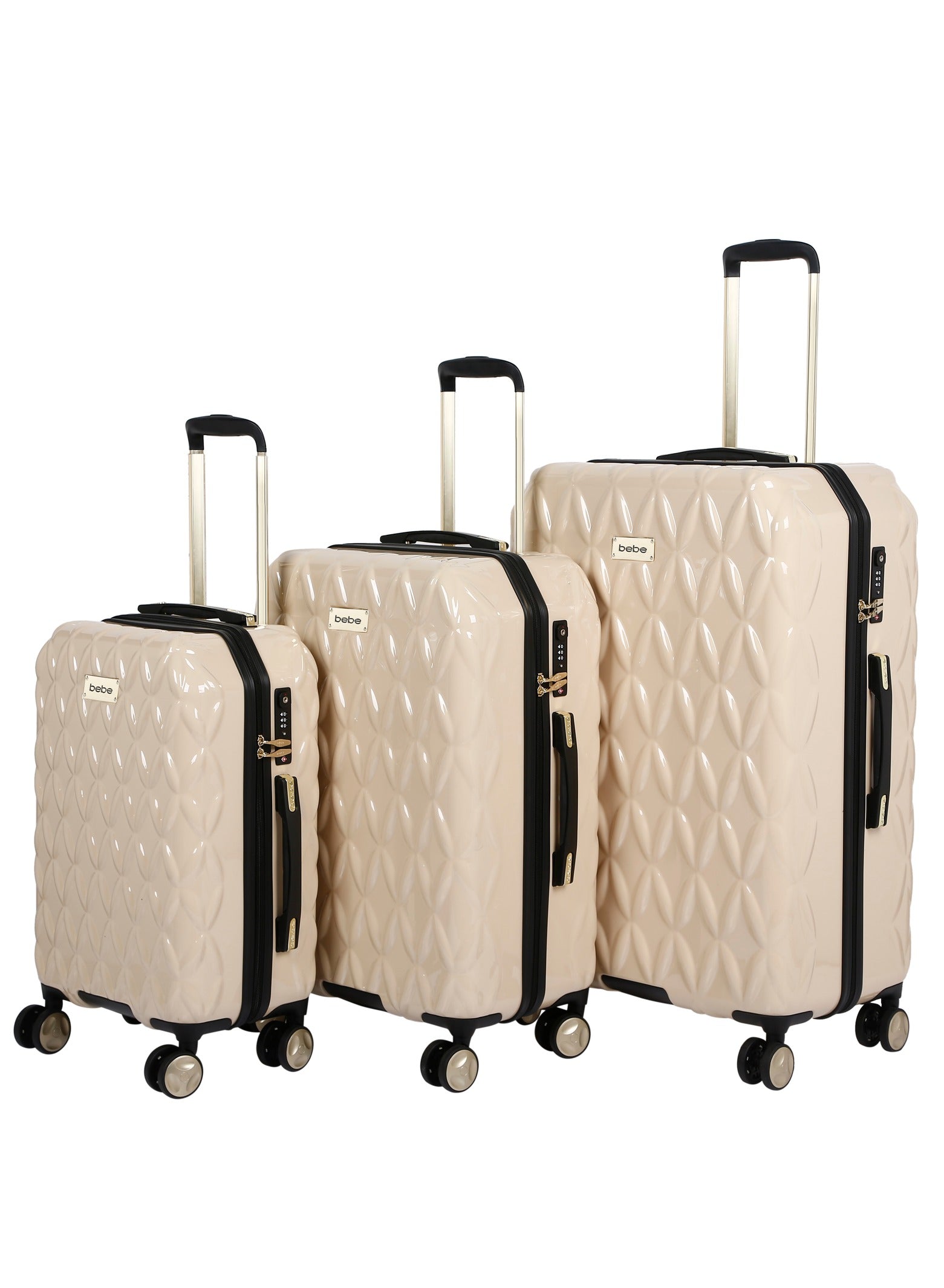 BEBE Tiara hardside luggage on wheels for unisex | ultra lightweight ABS on with spinner double wheels 4 color beige