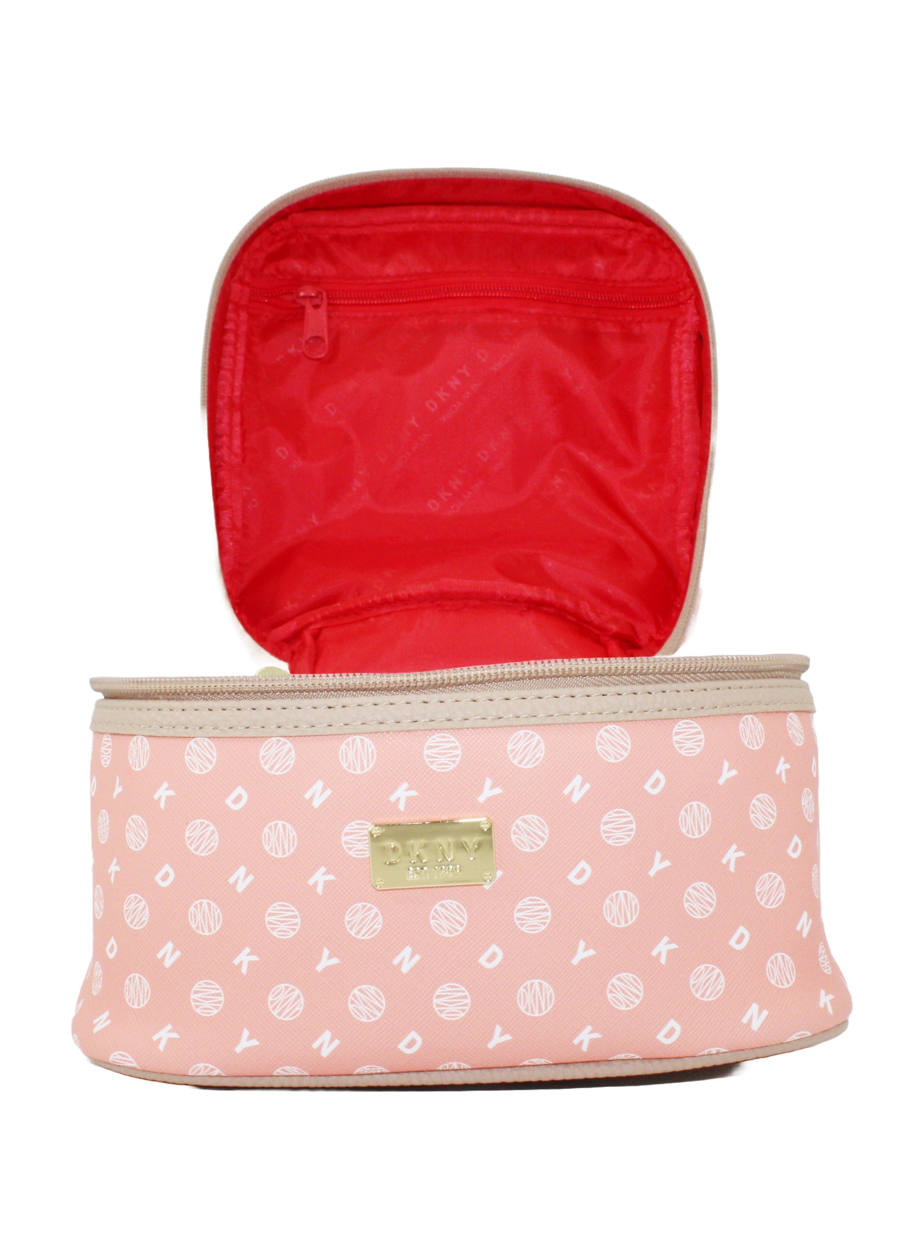 DKNY Legacy Train Case Cosmetic Bag, Travel Make up Bag Small, Small Waterproof and Lightweight Cosmetic Bag Storage Bag, Small Makeup Bag, Travel Toiletry Bag