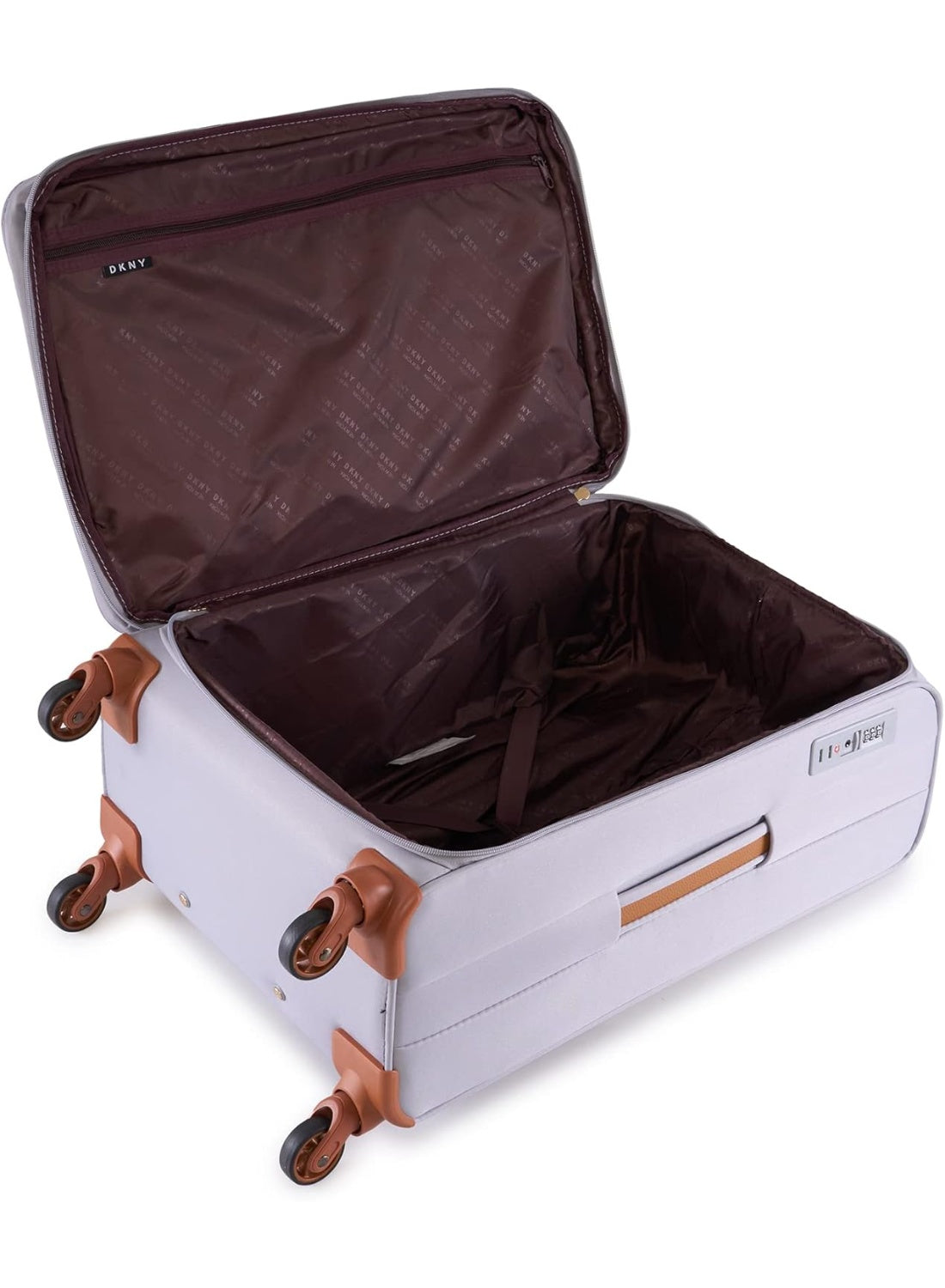 DKNY Autograph Softside Luggage on Wheels for Unisex | Ultra Lightweight ABS on with Spinner Wheels 4 Double Wheel (STORM GREY, 24 Inch)