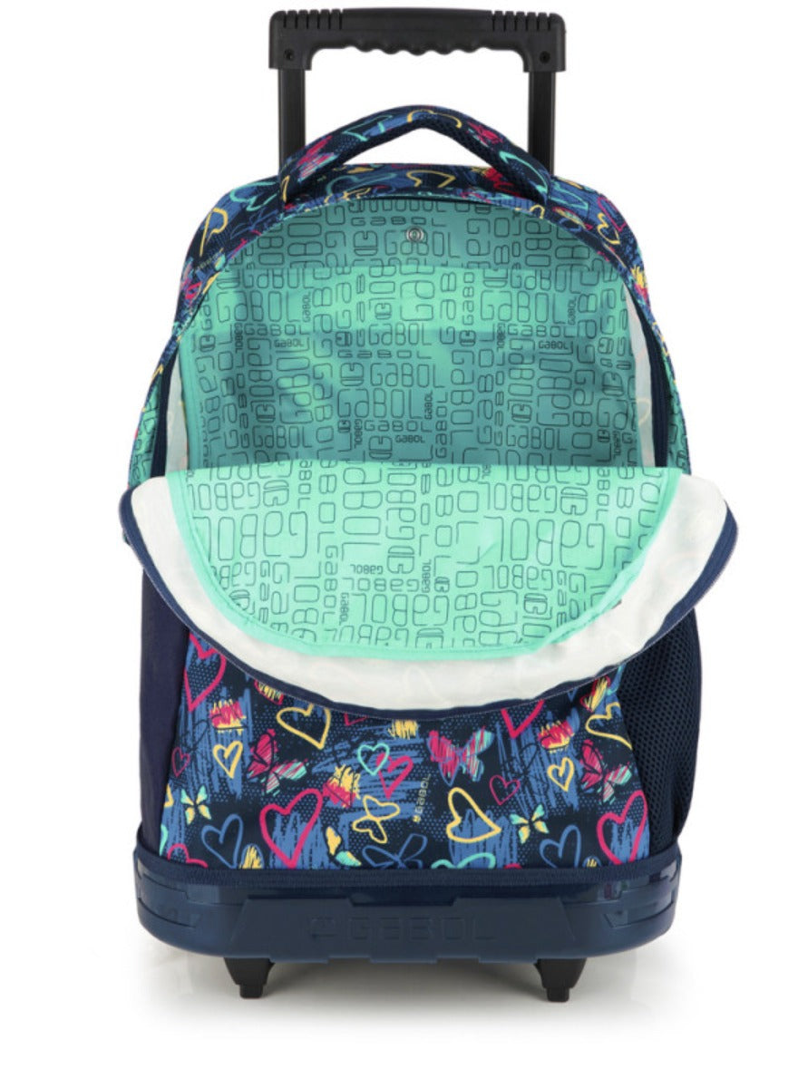 Gabol Tizaz Trolley Backpack – Multi-Colored | Lightweight & Durable Travel Bag | Unisex | Hearts & Butterflies Design