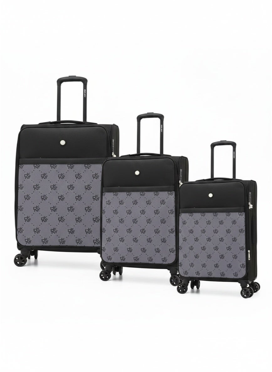 DKNY STREET CRED Softside 3-piece Luggage Set on Wheels for Unisex | Ultra Lightweight ABS with Spinner Wheels 4 Color Black with Grey Pattern