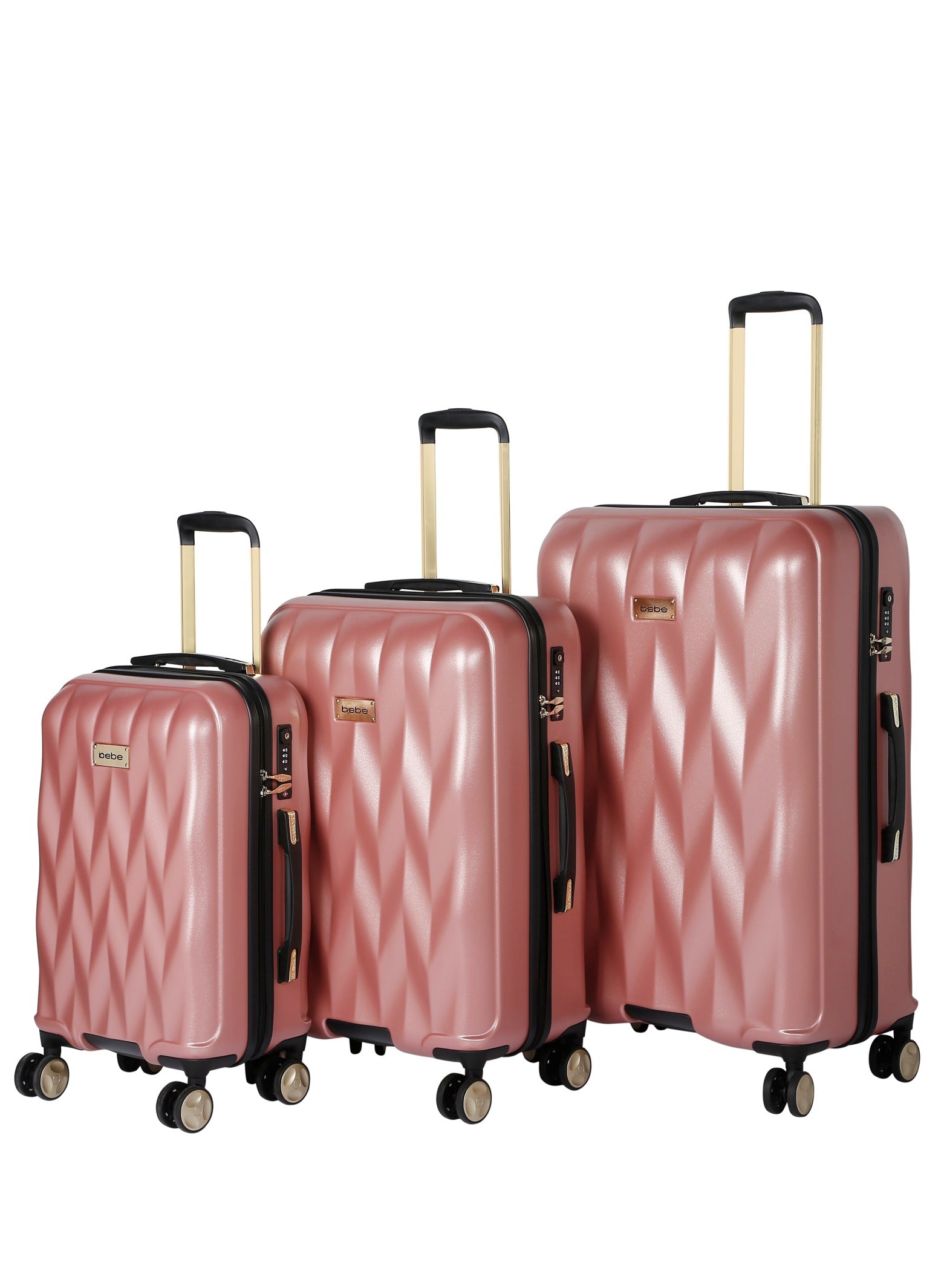 BEBE Ellise Hardside Luggage on Wheels for Unisex | Ultra Lightweight ABS on with Spinner Wheels 4 Color Rose Gold