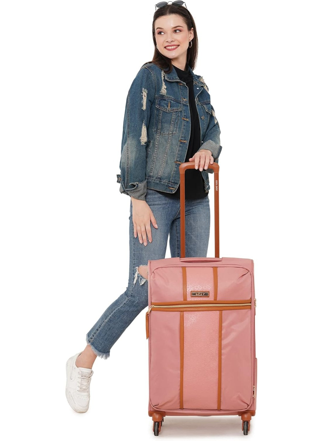 DKNY Autograph Softside Luggage on Wheels for Unisex | Ultra Lightweight ABS on with Spinner Wheels 4 Double Wheel (ROUGE, 24 Inch)