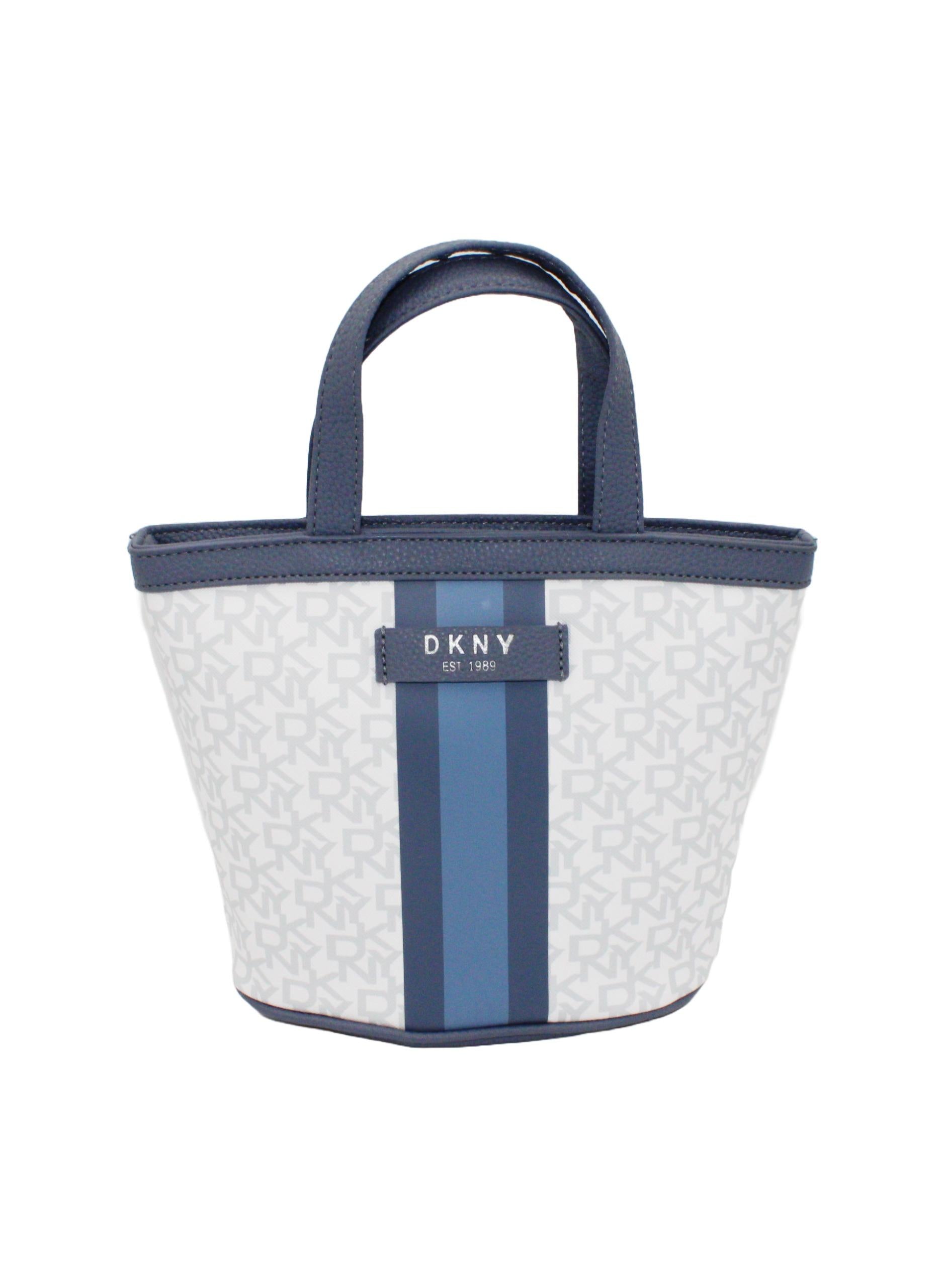 DKNY Signature Stripe 2.0 Mini Tote Cosmetic Bag, Travel Make up Bag Small, Small Lightweight Cosmetic Bag Storage Bag, Small Makeup Bag, Travel Toiletry Bag