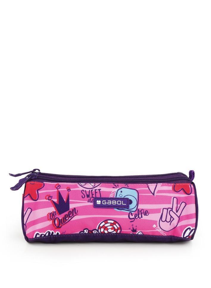 Pink Printed Pencil Case Zippered Closure
