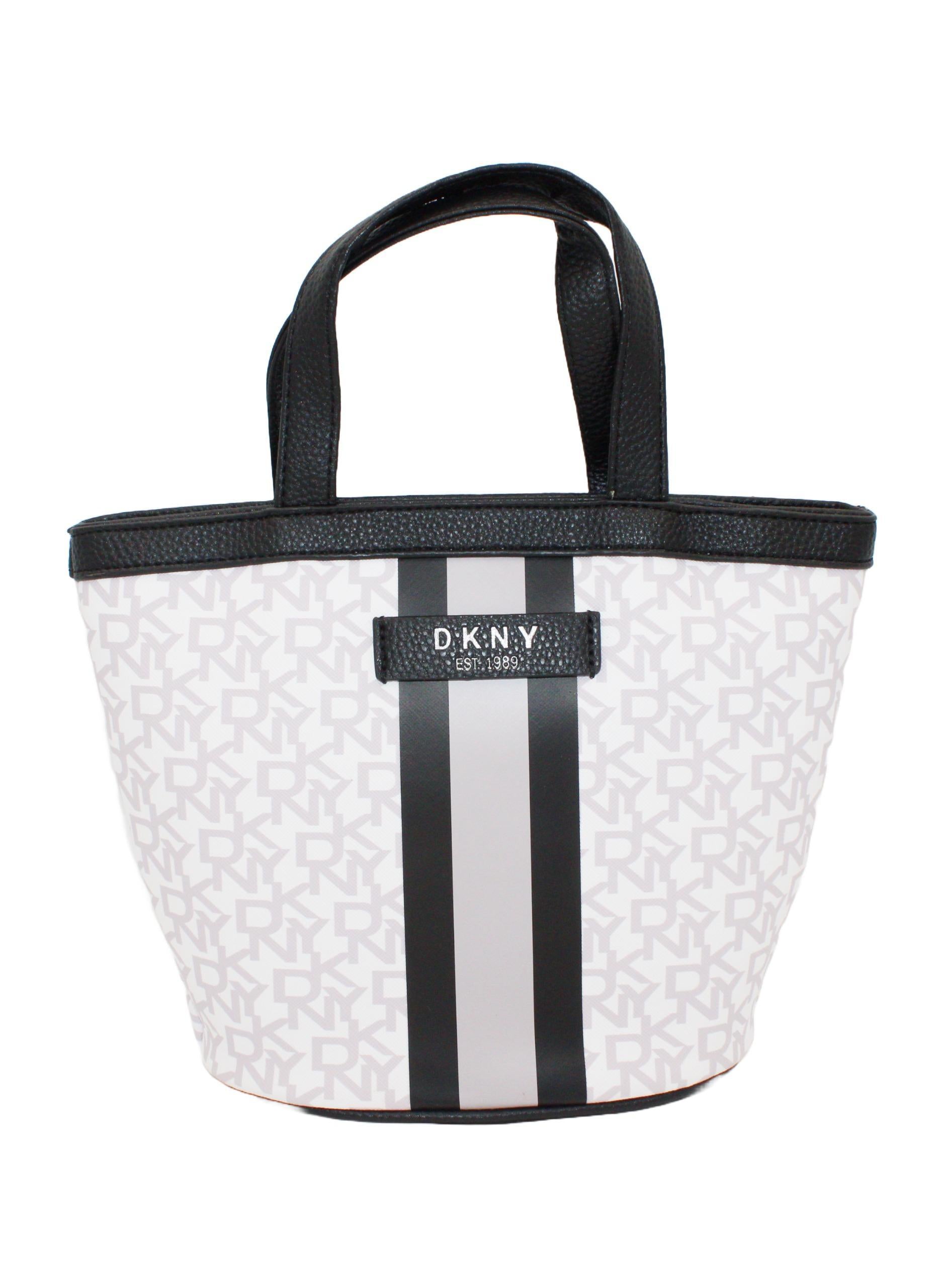 DKNY Signature Stripe 2.0 Mini Tote Cosmetic Bag, Travel Make up Bag Small, Small Lightweight Cosmetic Bag Storage Bag, Small Makeup Bag, Travel Toiletry Bag