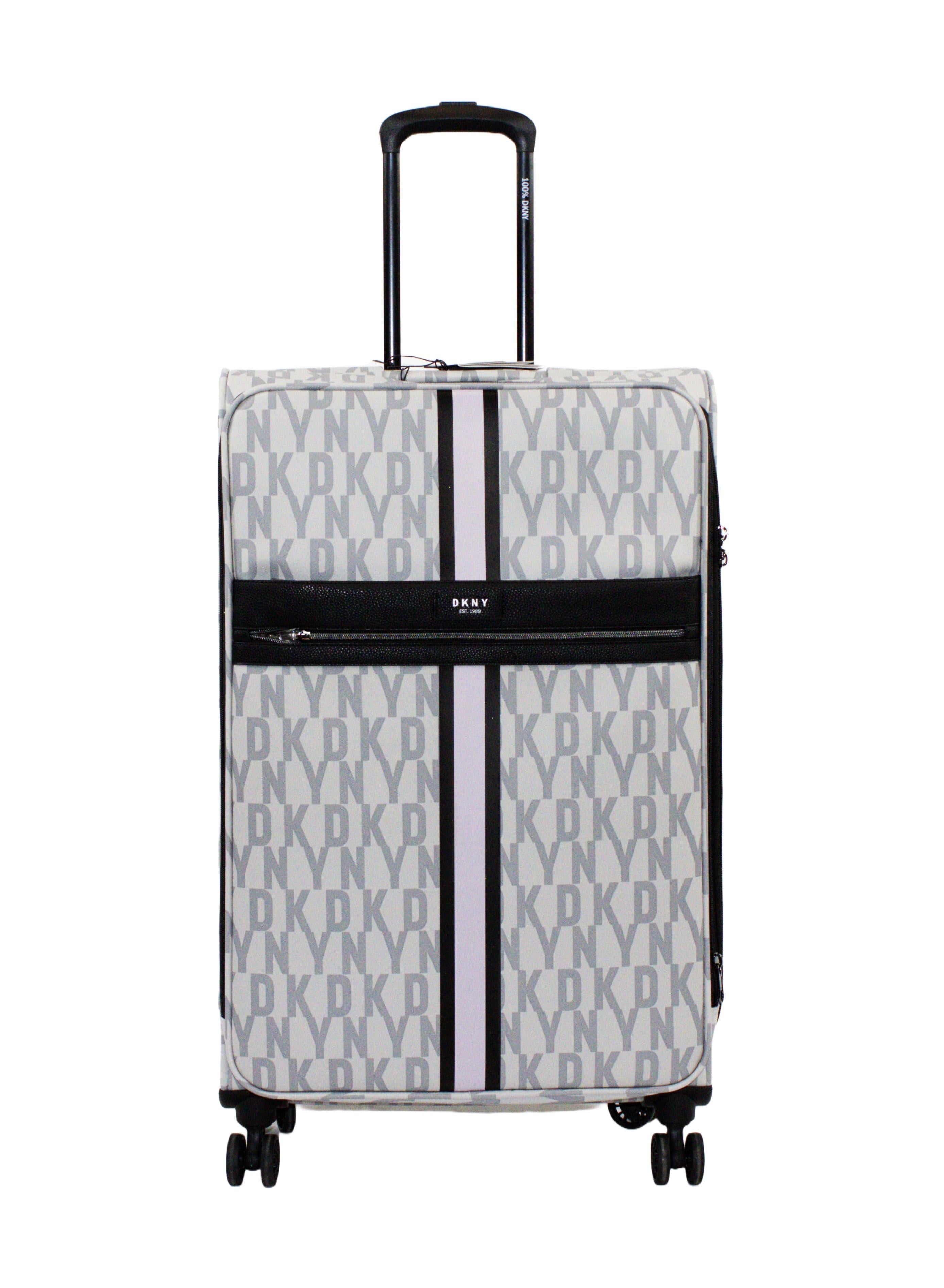 DKNY Signature Strip 2.0 SoftSide Luggage on Wheels for Unisex | Ultra Lightweight ABS on with Spinner Double Wheels 4 Color LT GREY/MAUVE
